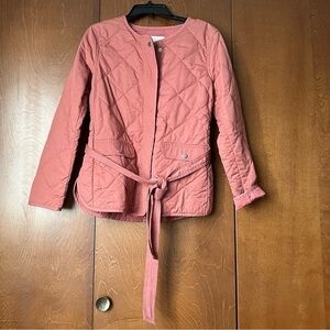 Loft Quilted Collarless Jacket with A Self Tie Belt. Salmon Color Sz S EUC